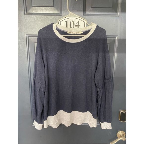 Michael Stars Gathered Sleeve Sweatshirt Navy Gray Comfy Lounge Top Size Large - Picture 10 of 14